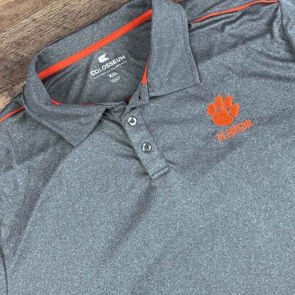 NWT Clemson Tigers Colosseum Athletics Gray Short Sleeve Polo Shirt Size: XXL